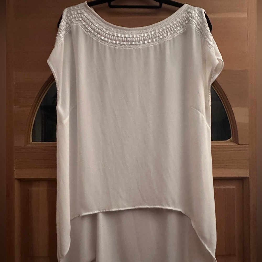Crisp White Cache Sleeveless Gatsby Blouse, XL